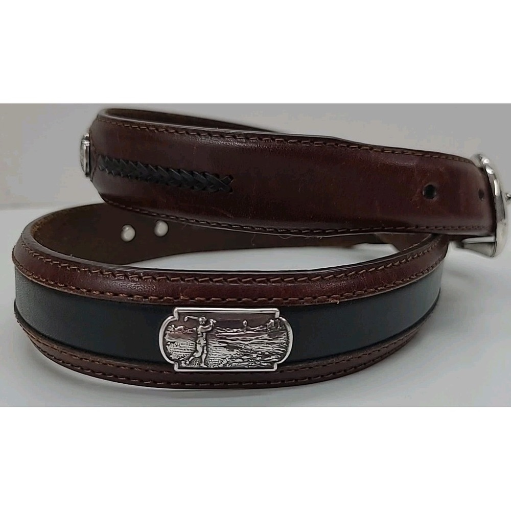VTG Onyx by Brighton Golfing Visit Belt‎ Brown and Black Leather and Silver - Picture 4 of 14
